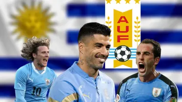 Diego Forlán, Luis Suárez y Diego Godín con los colores de la Selección de Uruguay