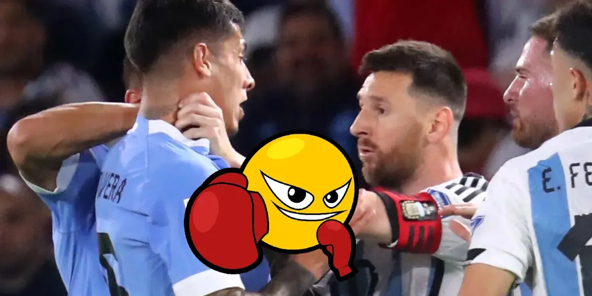 Mathías Olivera y Lionel Messi, pelea en el Uruguay vs Argentina 