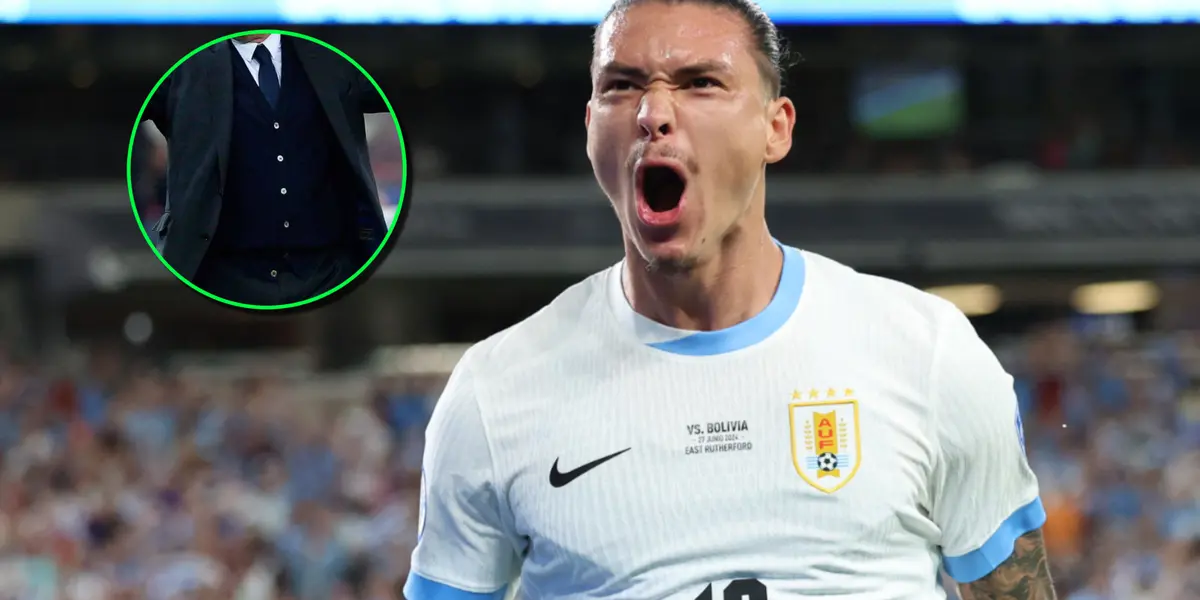 Darwin Núñez festejando su gol ante Bolivia con Uruguay.