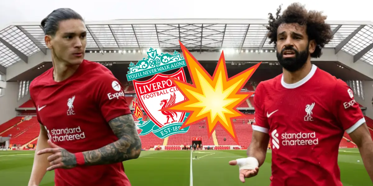 Darwin Núñez y Mohamed Salah, jugadores del Liverpool, en el estadio Anfield