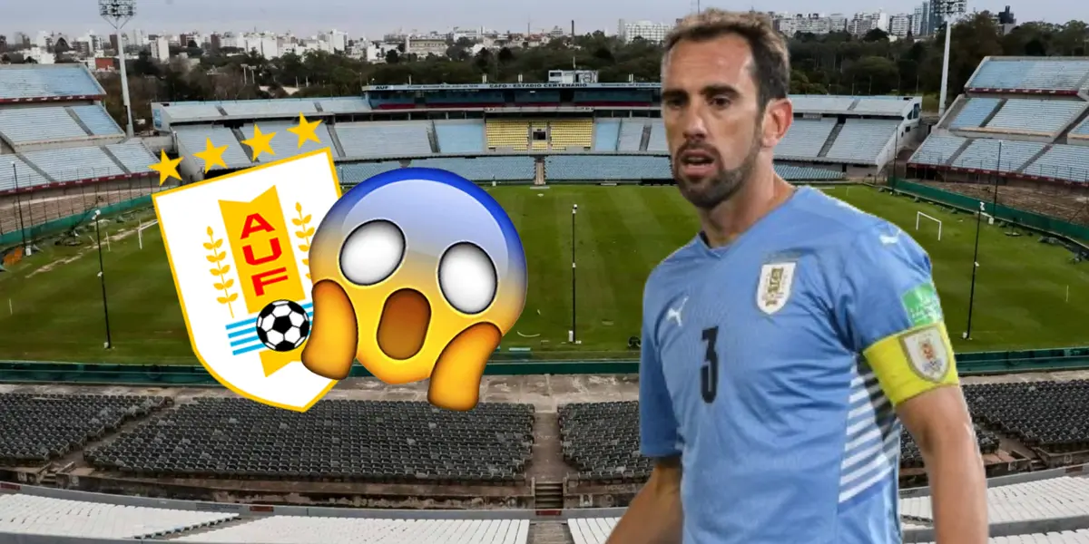 Diego Godín con la camiseta de Uruguay en el estadio Centenario