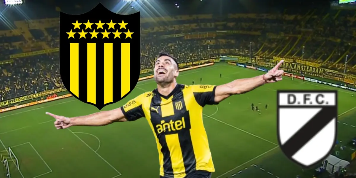 Diego Sosa festejando su gol en Peñarol ante Danubio