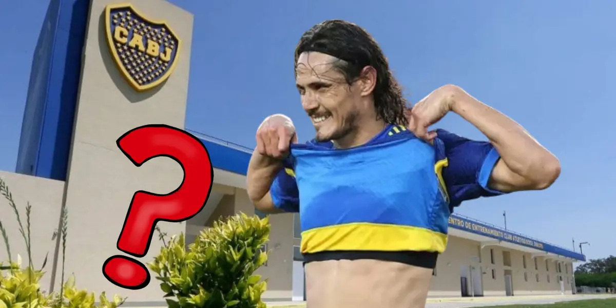 Edinson Cavani con la camiseta de Boca Juniors en el predio de entrenamiento del club