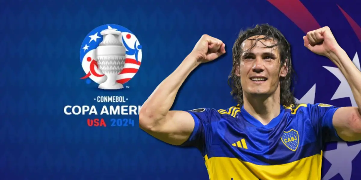 Edinson Cavani con la camiseta de Boca y el logo de la Copa América.