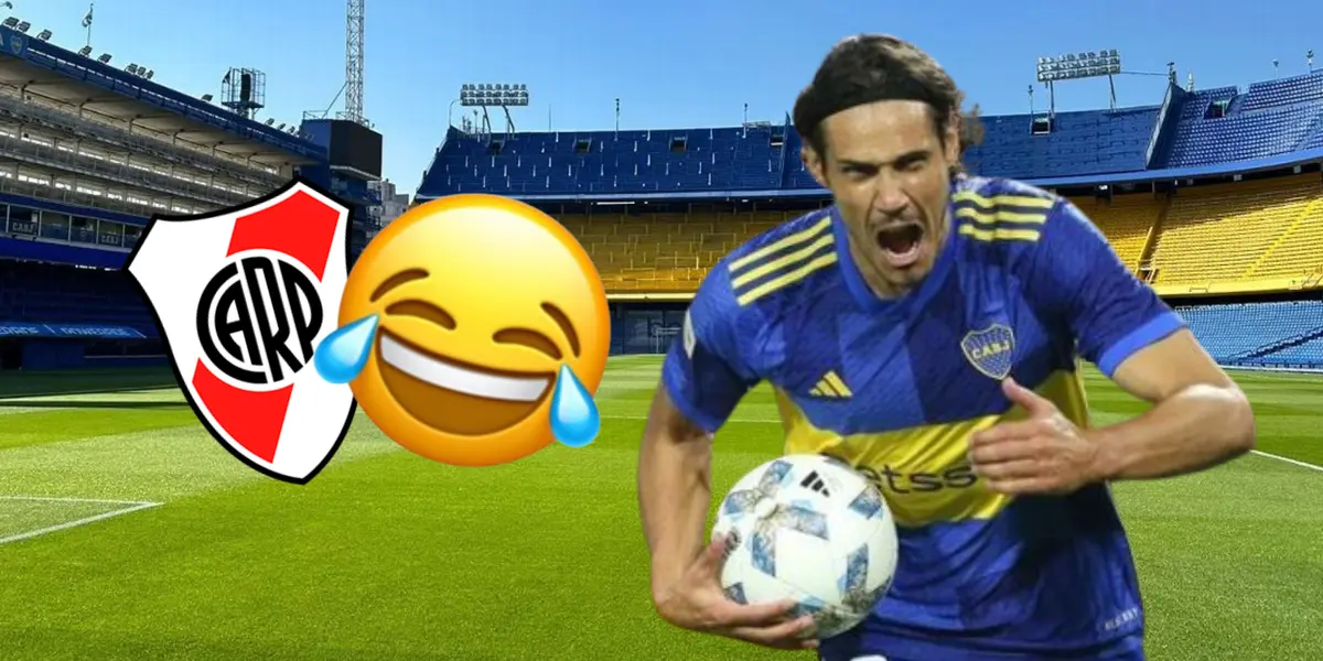 Edinson Cavani, jugador de Boca, en La Bombonera se burla de River