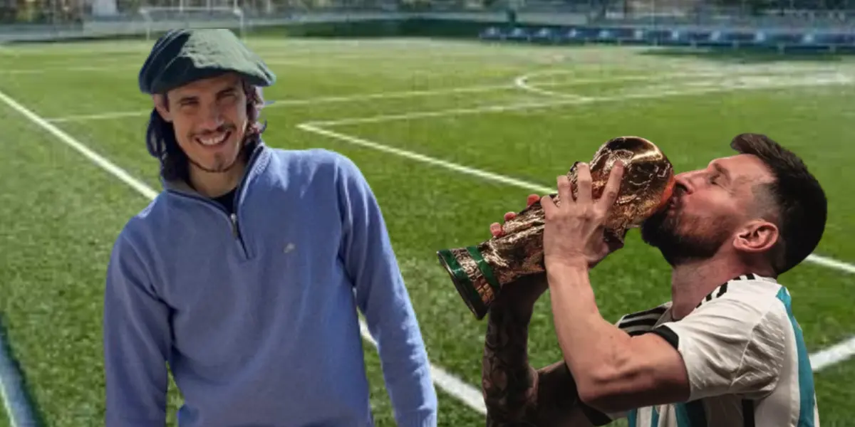 Edinson Cavani junto a Lionel Messi con la Copa del Mundo