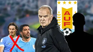 Edinson Cavani, Luis Suárez y Marcelo Bielsa con los colores de la Selección de Uruguay