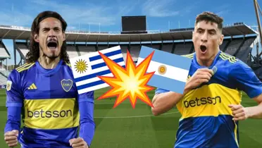 Edinson Cavani y Miguel Merentiel, jugadores de Boca, en Córdoba