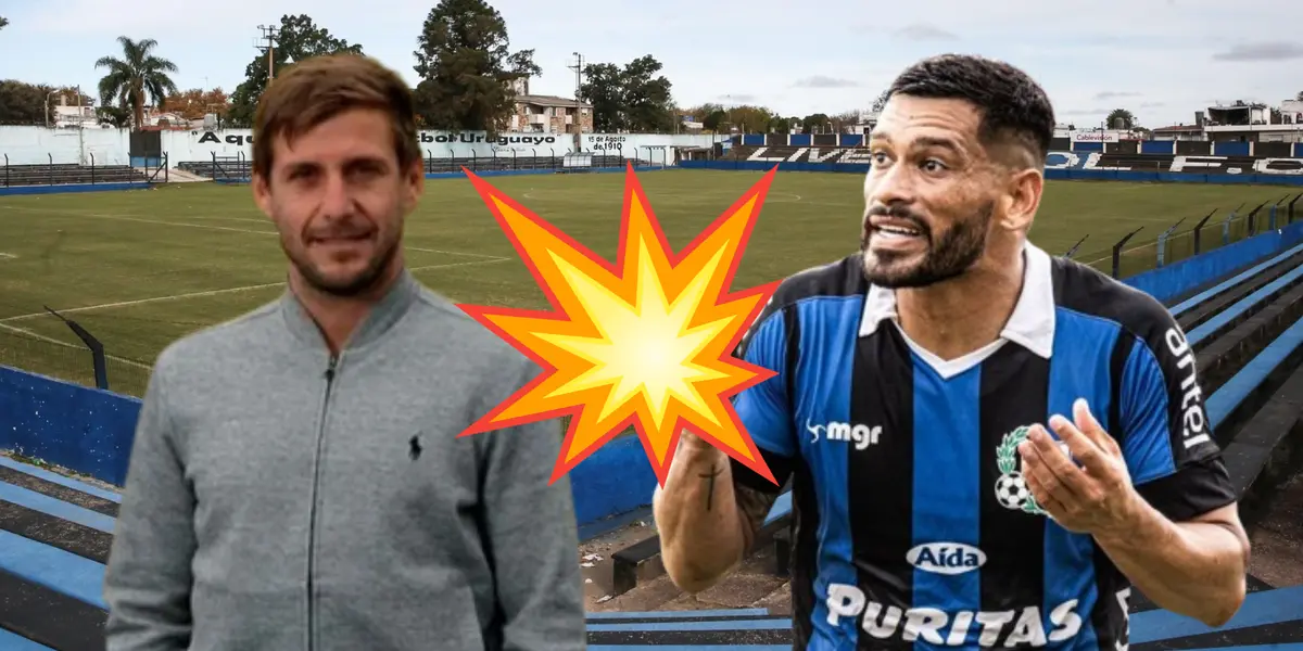 El entrenador Emiliano Alfaro y el jugador Miguel Samudio en el estadio del Liverpool de Uruguay