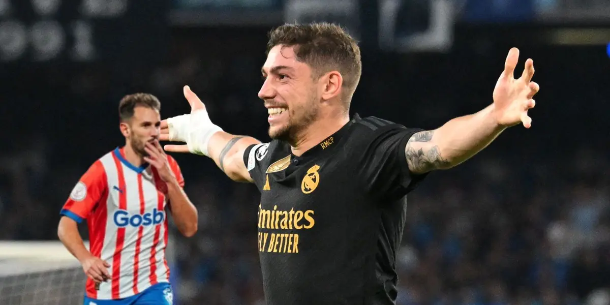 Federico Valverde celebrando un gol del Real Madrid en la Champions League