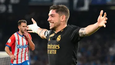 Federico Valverde celebrando un gol del Real Madrid en la Champions League