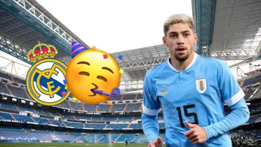 Federico Valverde con la camiseta de Uruguay en el estadio Santiago Bernabéu del Real Madrid