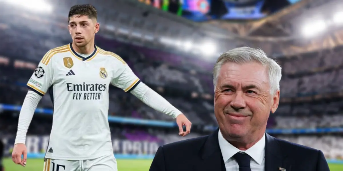 Federico Valverde con la camiseta del Real Madrid junto a Carlo Ancelotti