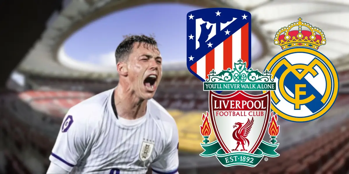 Federico Viñas celebrando su primera anotación con la Selección Uruguaya