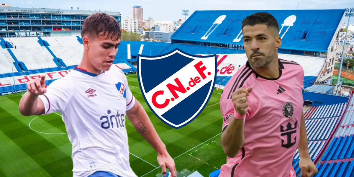 Jeremía Recoba, jugador de Nacional, y Luis Suárez, jugador de Inter Miami, en el estadio Gran Parque Central