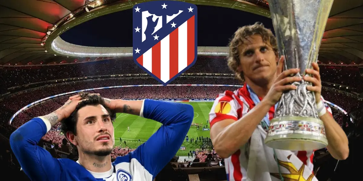 José María Giménez y Diego Forlán con la camiseta del Atlético de Madrid