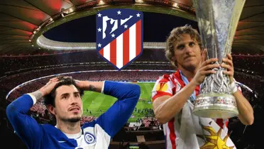José María Giménez y Diego Forlán con la camiseta del Atlético de Madrid