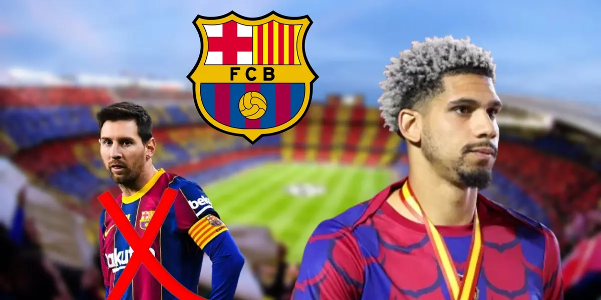 Lionel Messi y Ronald Araújo en el Camp Nou con la camiseta del Barcelona