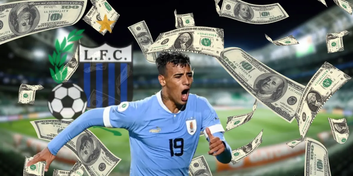 Luciano Rodríguez celebrando una anotación con la Selección de Uruguay