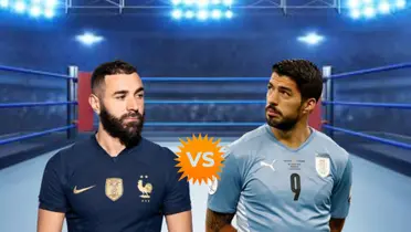 Luis Suárez con la camiseta de Uruguay y Benzema en Francia