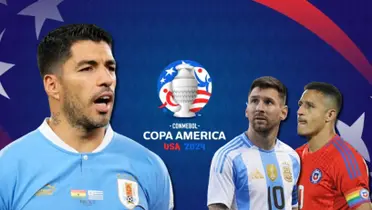 Luis Suárez con la camiseta de Uruguay y el logo de la Copa América.