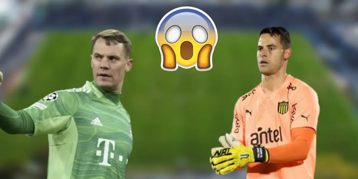 Manuel Neuer con la camiseta del Bayern Múnich y Guillermo De Amores en Peñarol