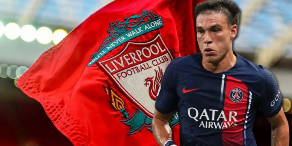 Manuel Ugarte y el escudo del Liverpool.