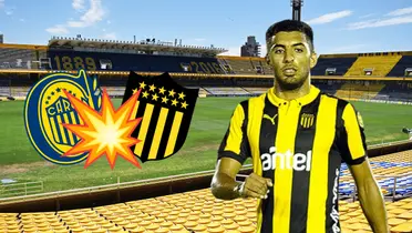 Maximiliano Olivera, jugador de Peñarol, en el estadio Gigante de Arroyito de Rosario Central
