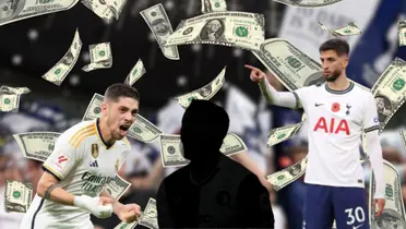 Rodrigo Bentancur durante un partido de Premier League con el uniforme de Tottenham