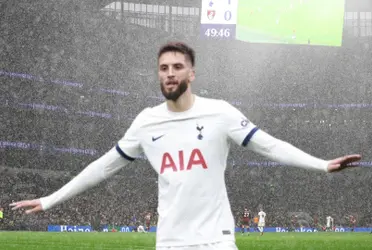 Rodrigo Bentancur en el partido de hoy con Tottenham.