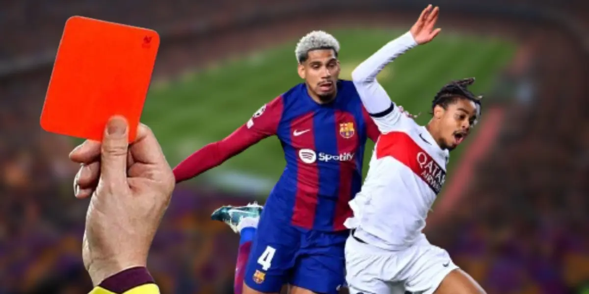 Ronald Araújo y Bradley Barcola en la jugada de la expulsión