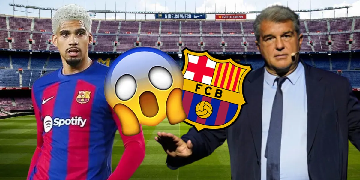 Ronald Araújo y Joan Laporta en el estadio Camp Nou de Barcelona