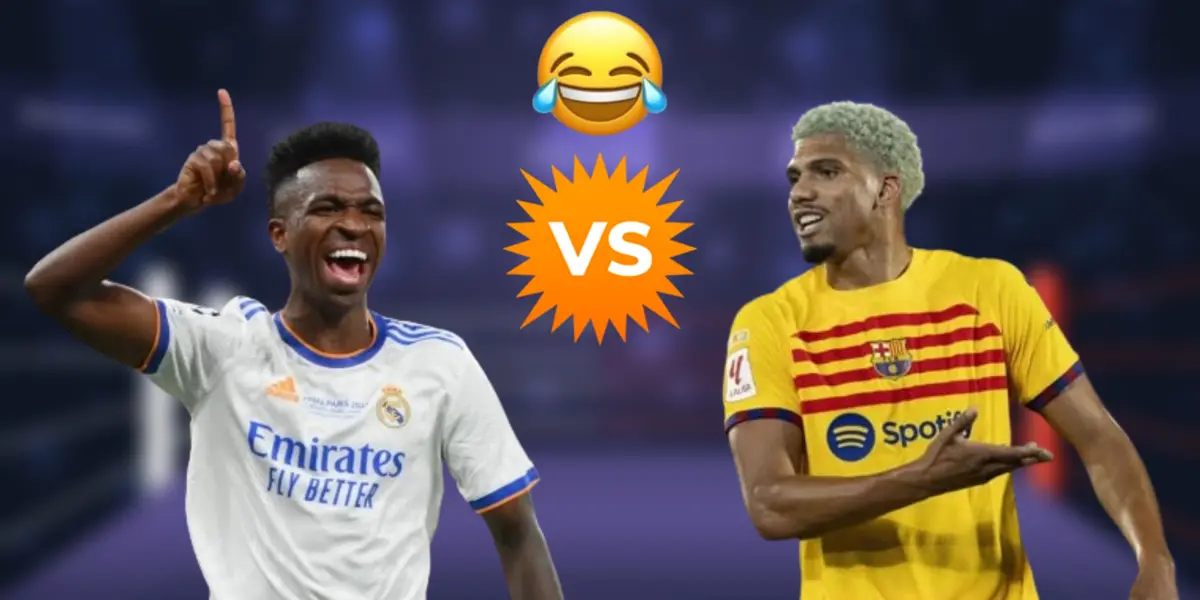 Vinicius con la camiseta del Real Madrid y Ronald Araújo en el Barcelona